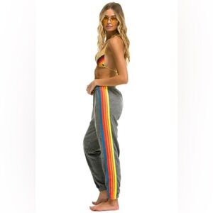 Aviator Nation 5 Stripe Sweatpants Heather Grey Neon Small